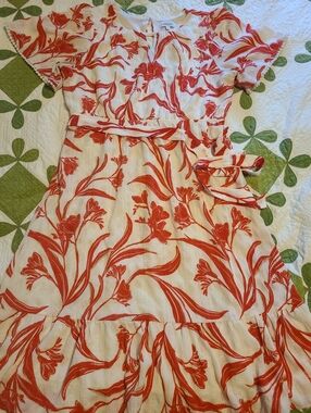 Luxology XL Floral Reddish and Cream Midi Dress